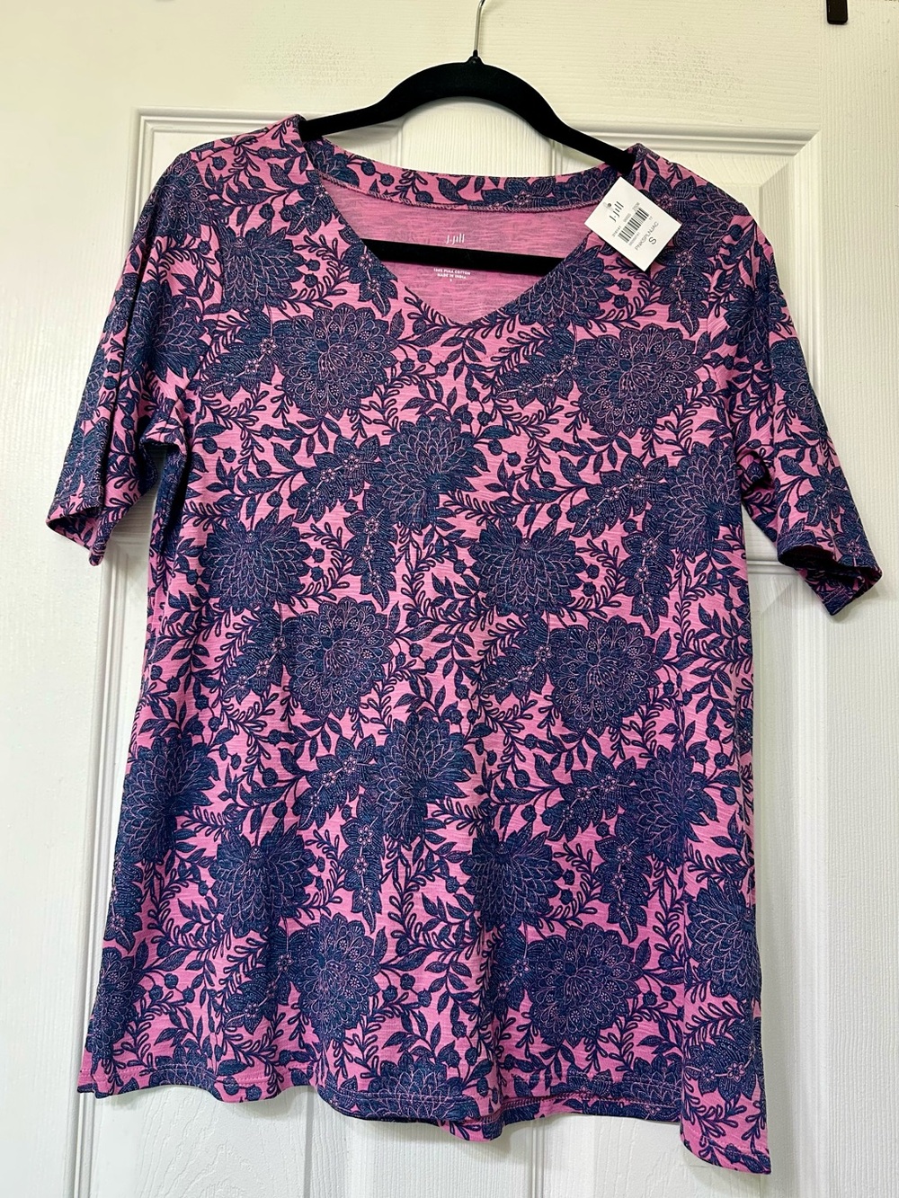 J. Jill Pink Tee with Navy Floral Print